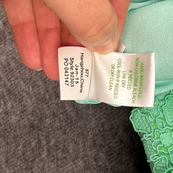Lilly Pulitzer Meryl Dress Poolside Mint Lace Overlay 3/4 Sleeve V-Neck Cocktail - Picture 9 of 10